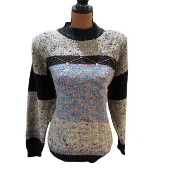 Eminent Sweaters - VINTAGE 1980s Eminent Sweater with Rhinestones & Shoulder Pads – Size Medium